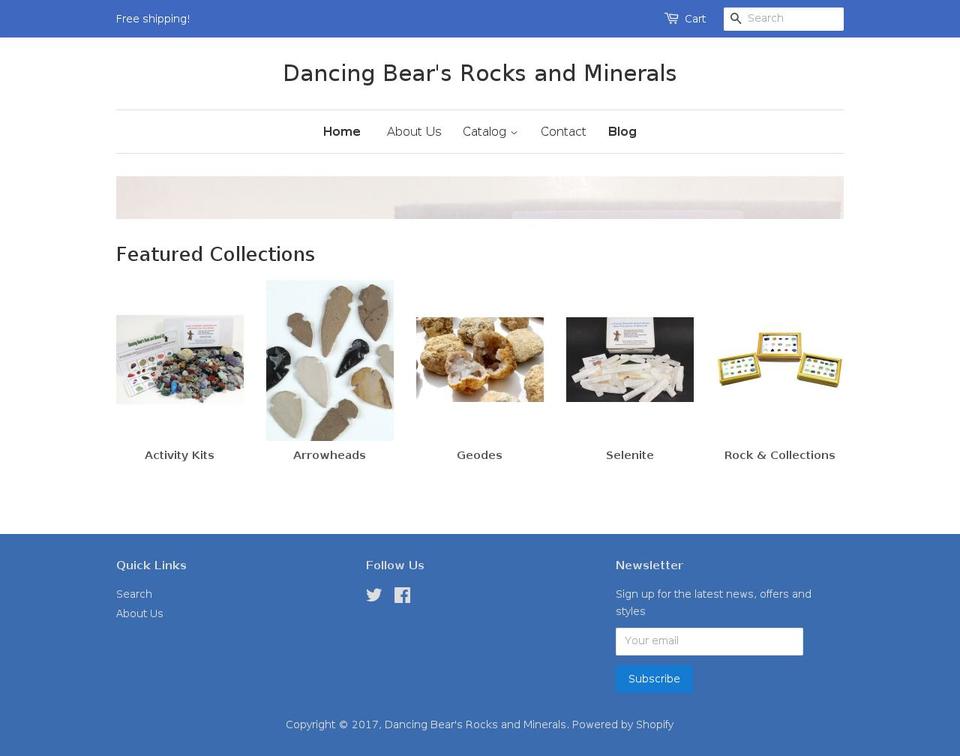 dancingbearsrocksandminerals.com shopify website screenshot