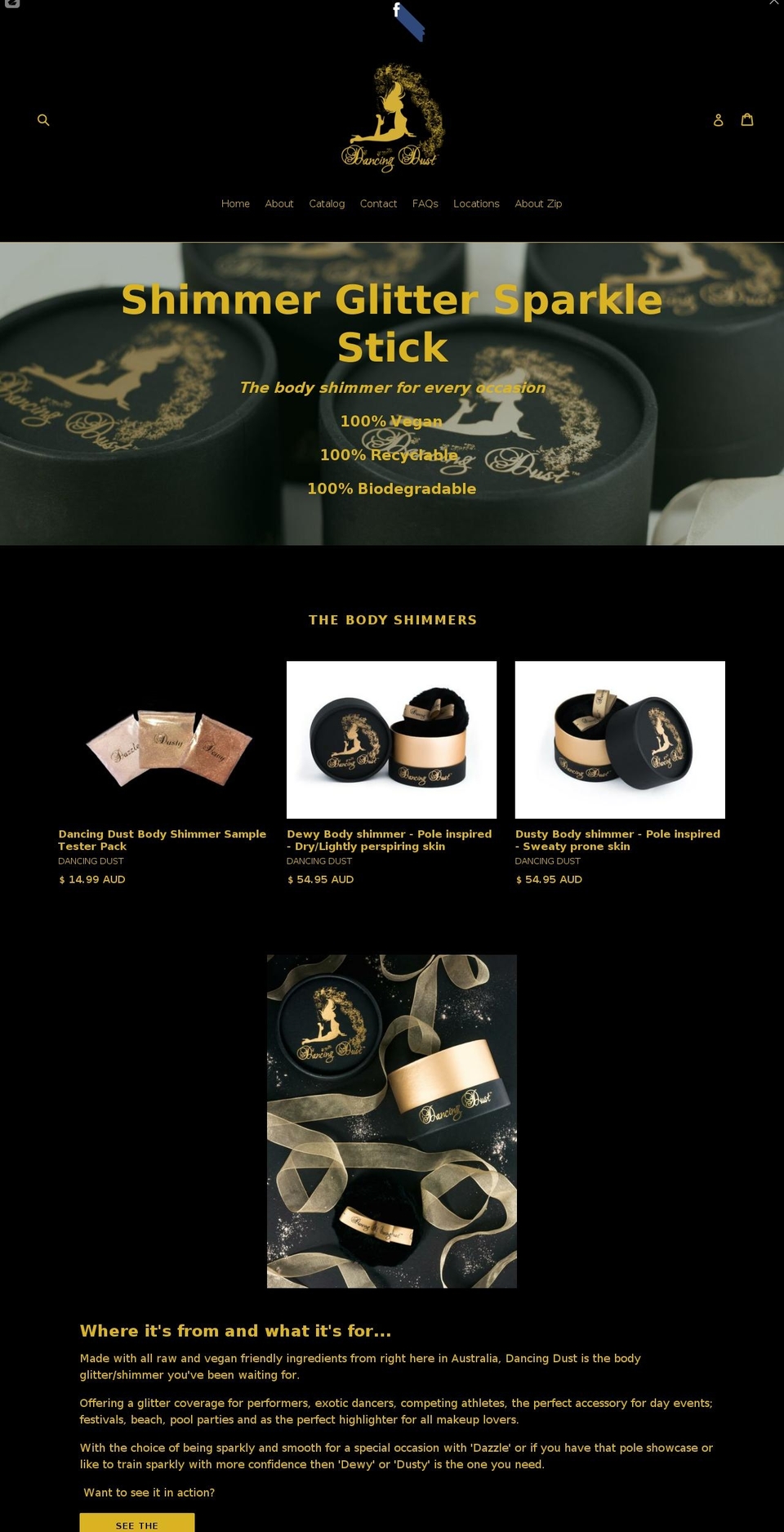 dancingdustbodyshimmer.com — Shopify storefront screenshot