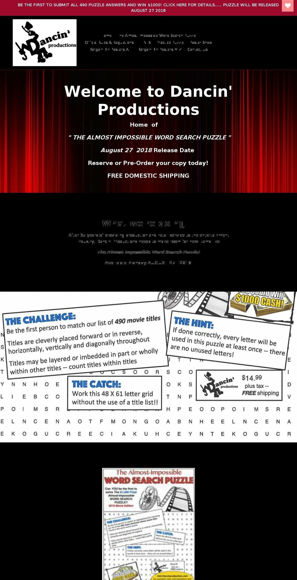 dancinproductions.com — Shopify storefront screenshot