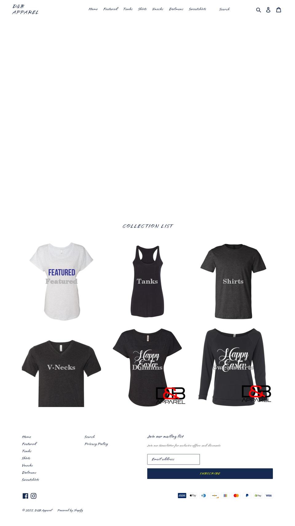 dandbapparel.com shopify website screenshot