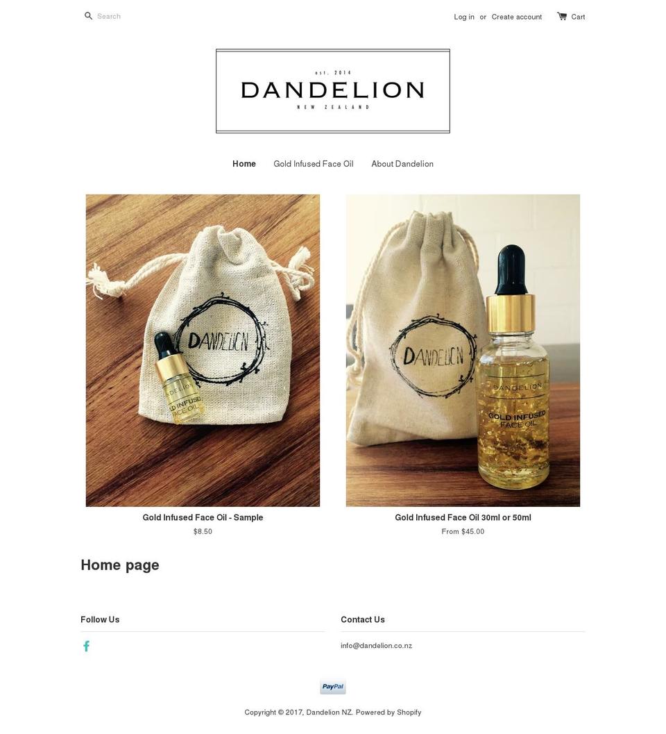 dandelion.co.nz shopify website screenshot