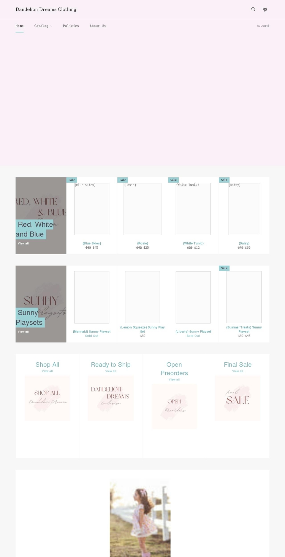 dandeliondreamsclothing.com shopify website screenshot