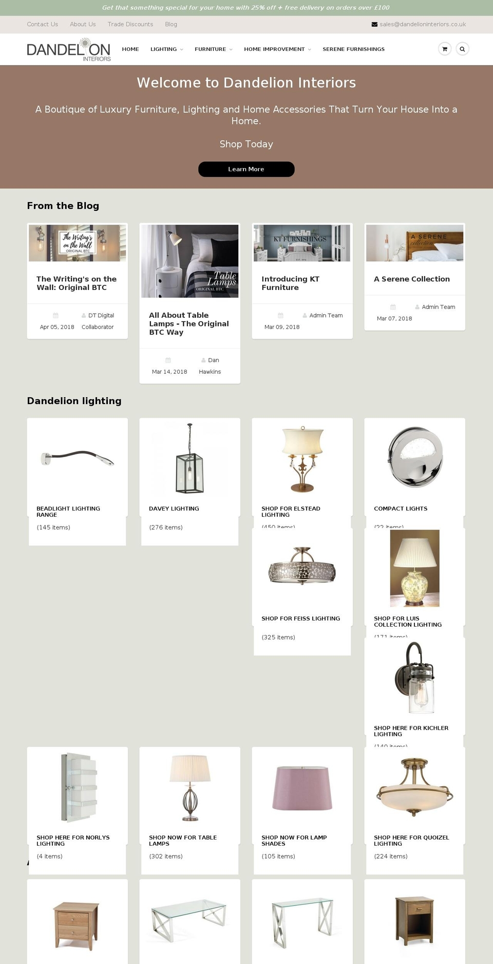 dandelioninteriors.co.uk shopify website screenshot