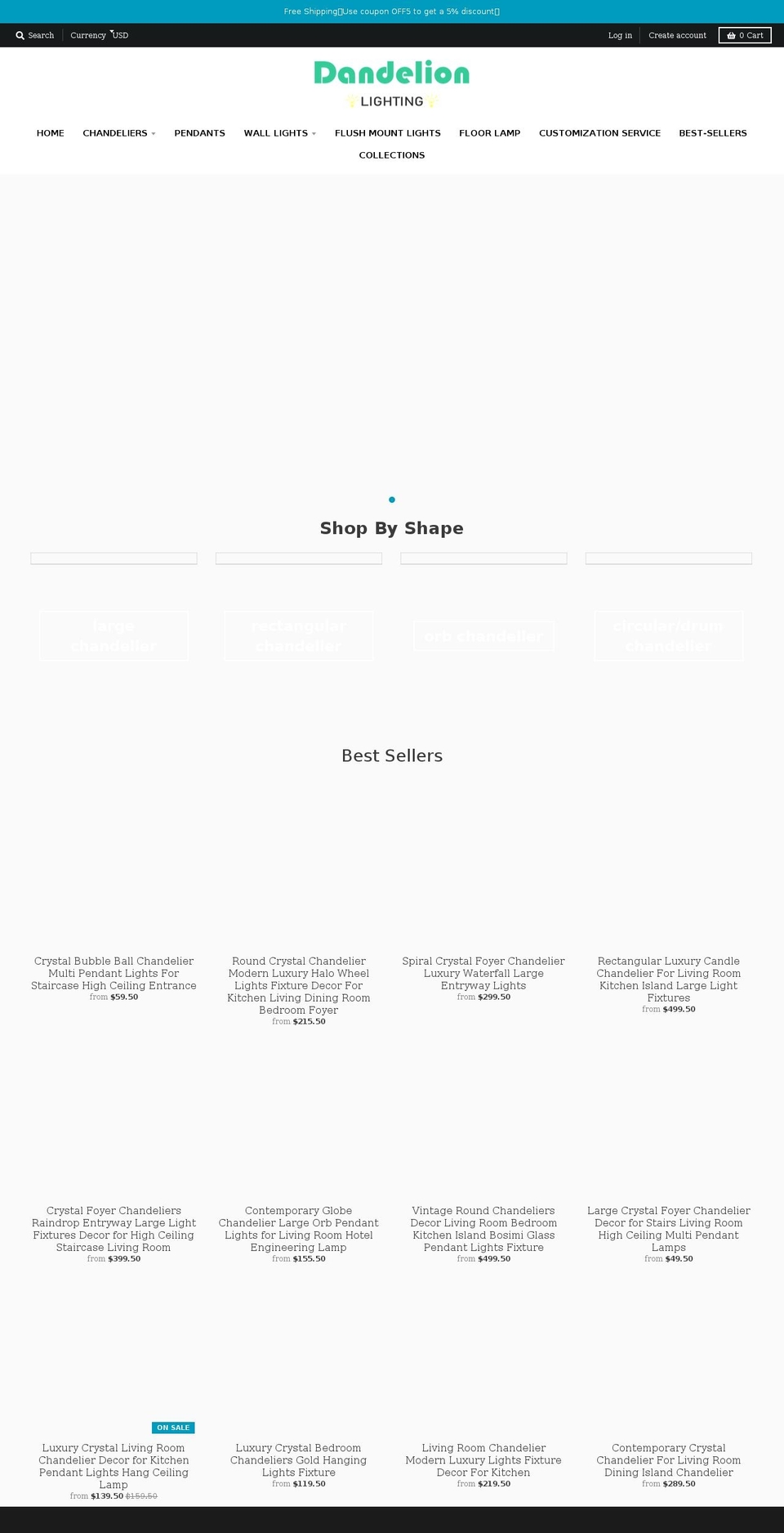 dandelionlighting.com shopify website screenshot