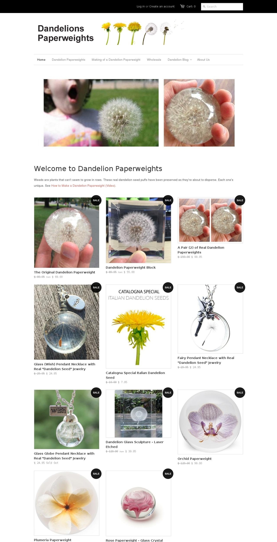 dandelionpaperweight.com — Shopify storefront screenshot
