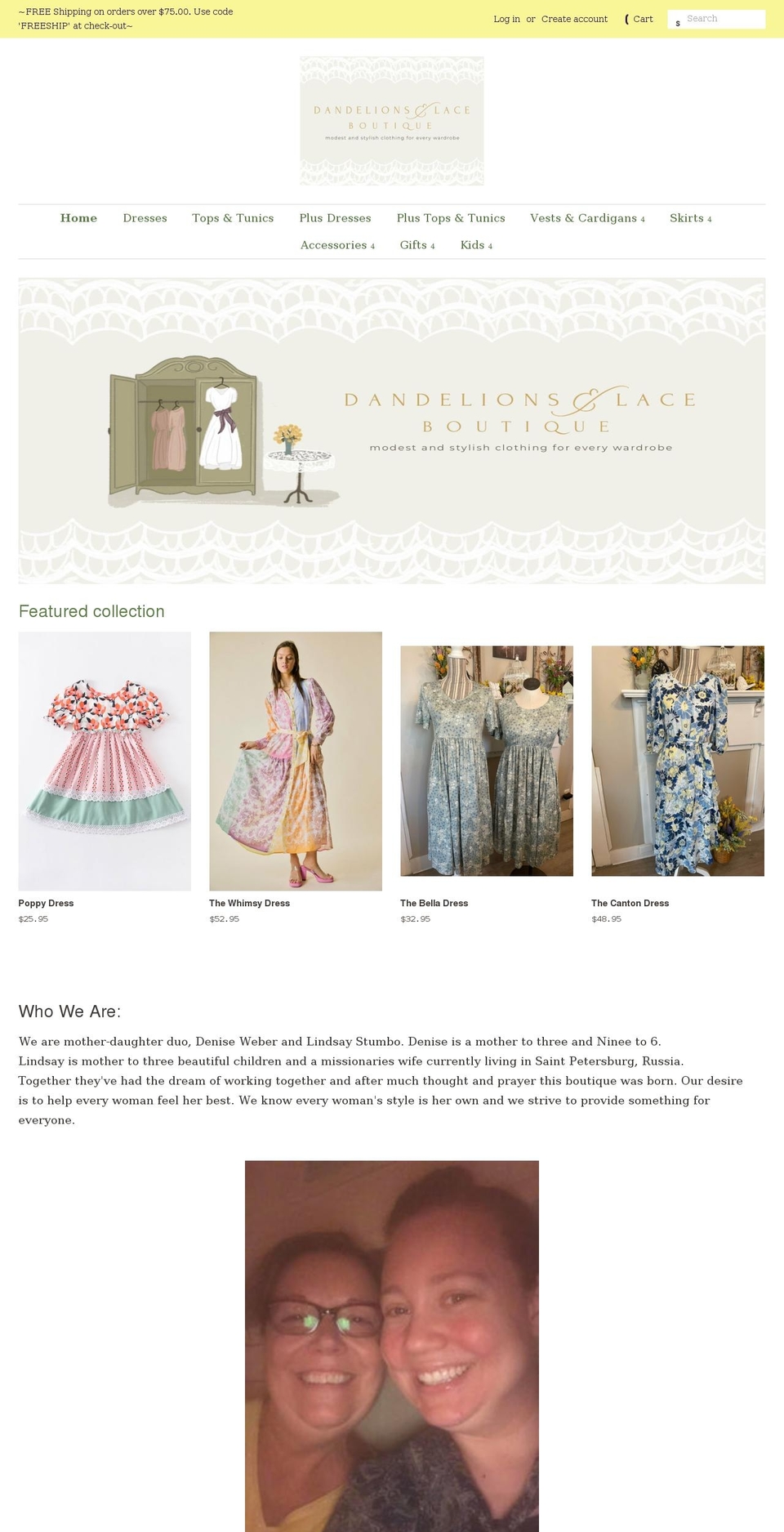 dandelionsandlaceboutique.com shopify website screenshot