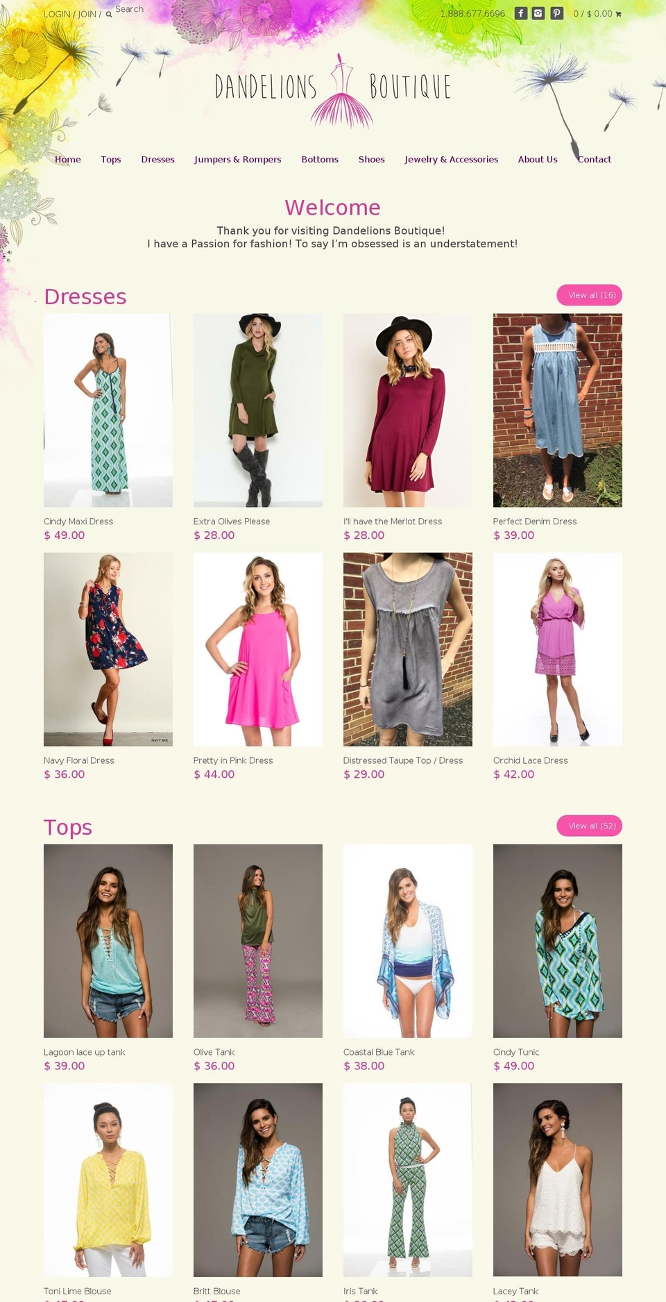 dandelionsboutiq.com shopify website screenshot