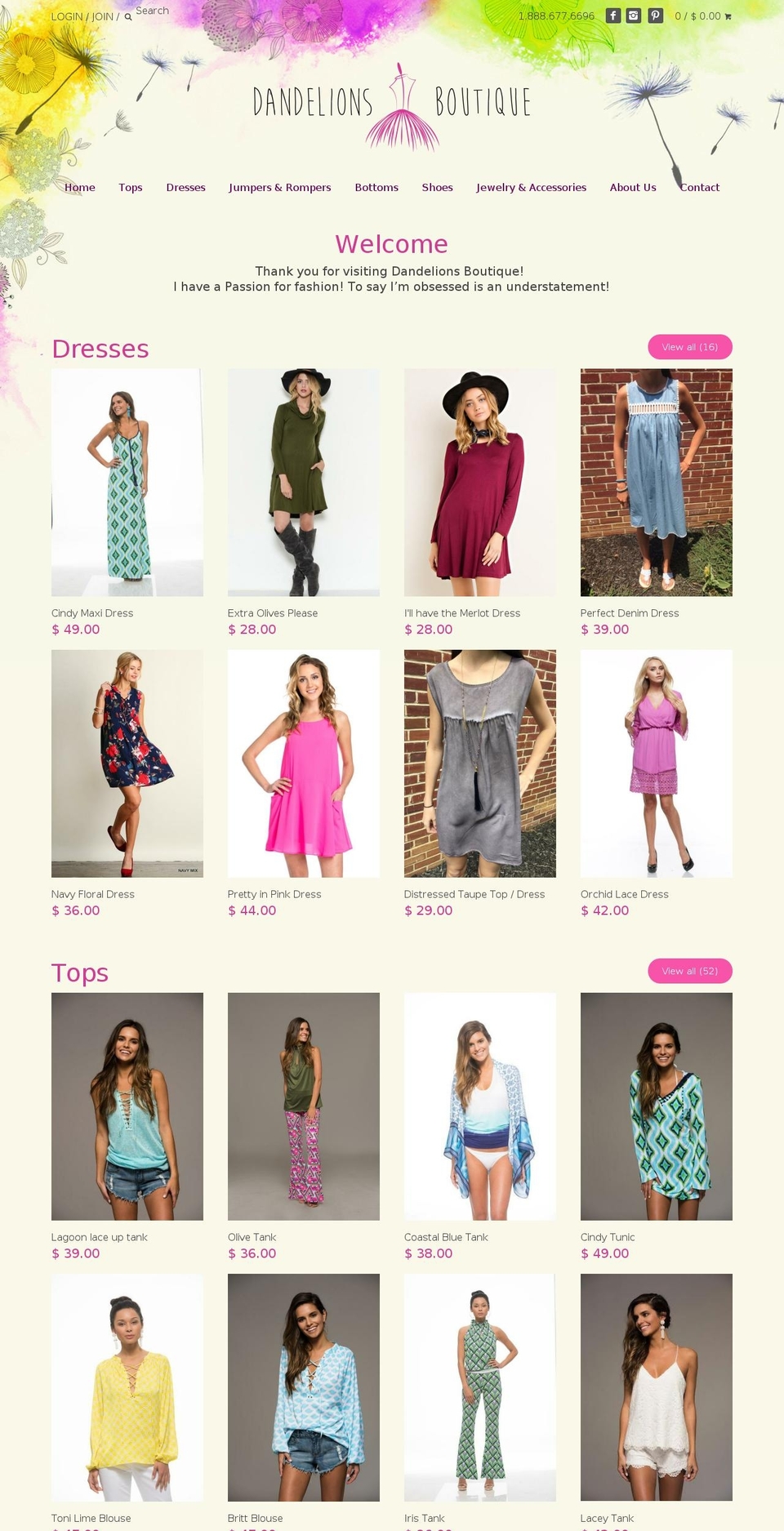 dandelionsboutiq.net shopify website screenshot