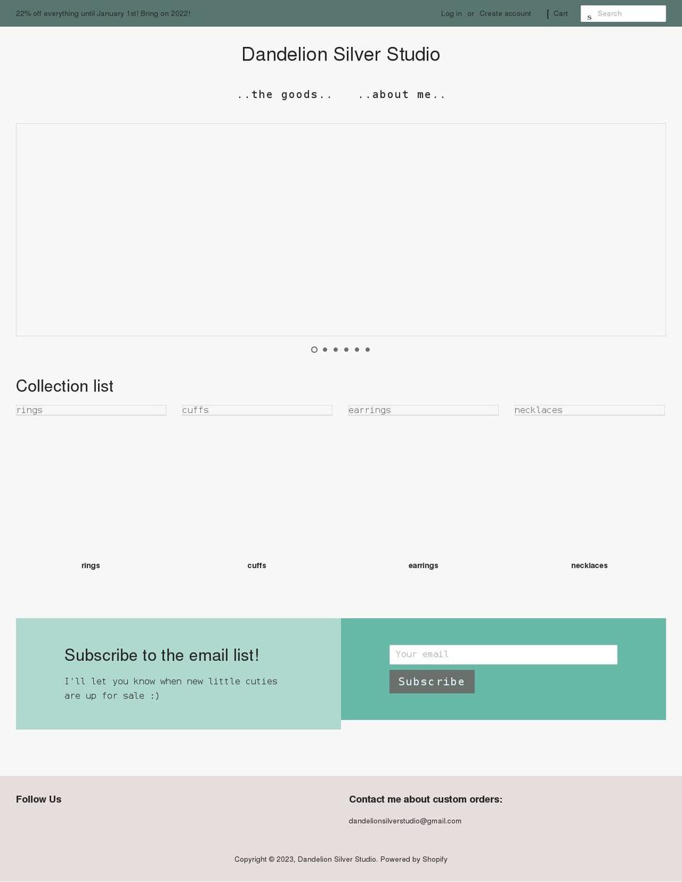 dandelionsilver.com shopify website screenshot