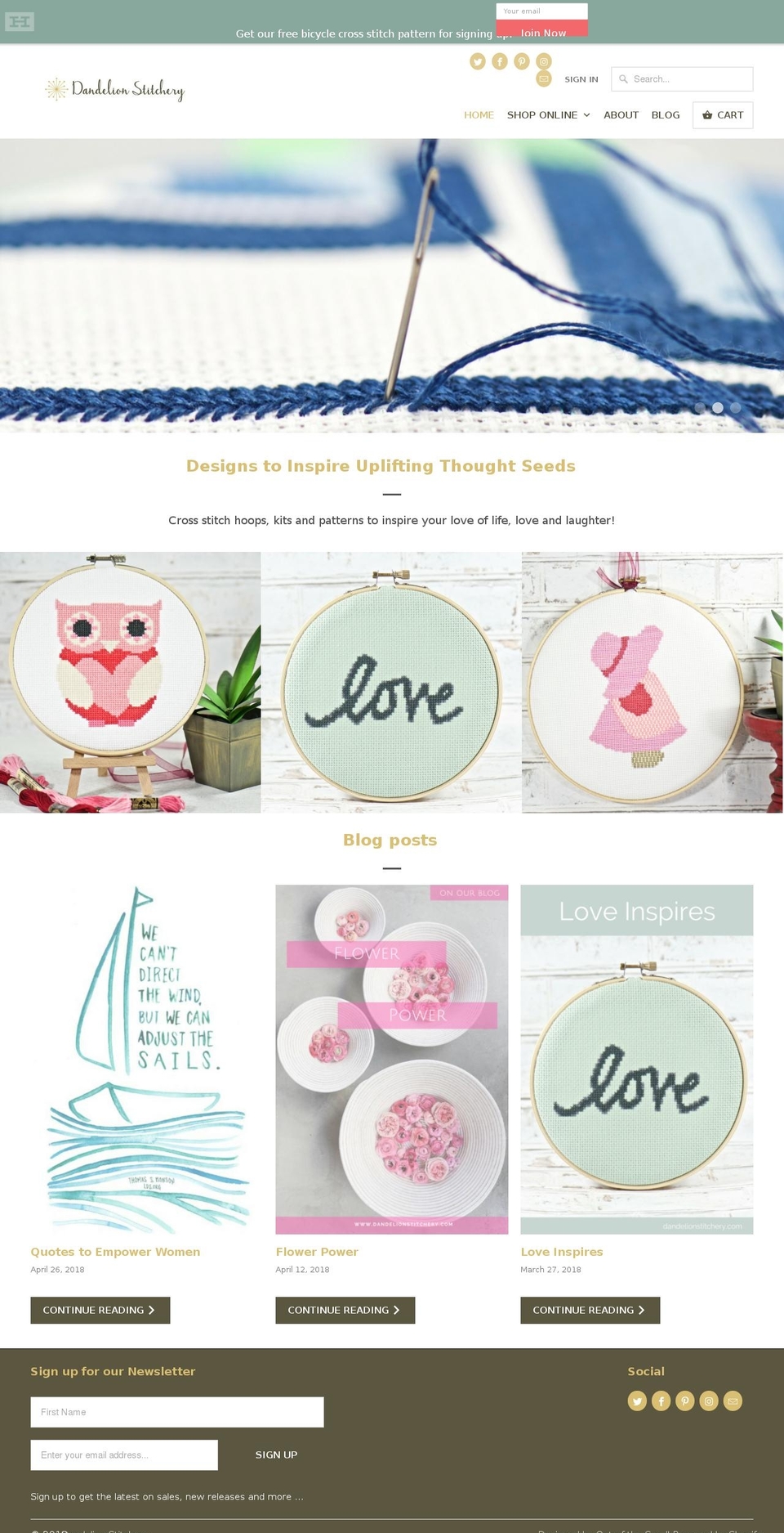 dandelionstitchery.com shopify website screenshot