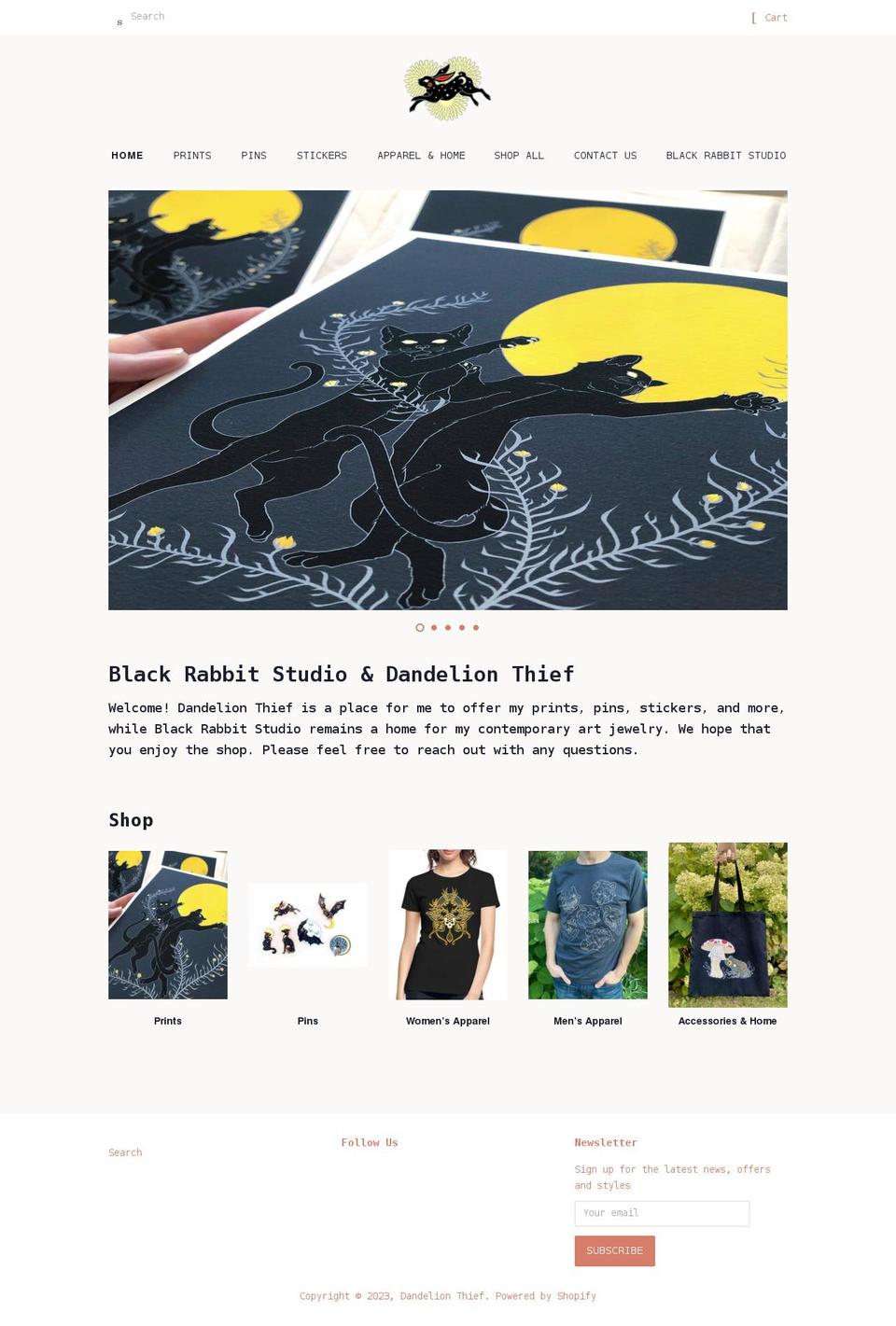 dandelionthief.com shopify website screenshot