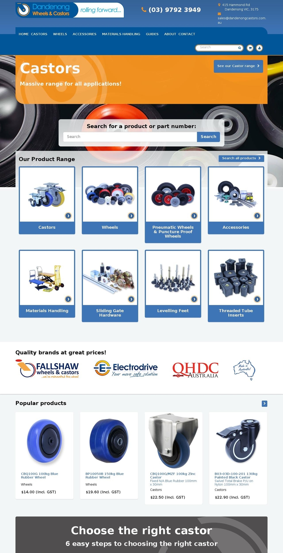 dandenongcastors.com.au shopify website screenshot