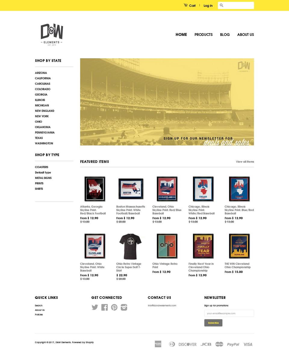 dandwelements.com shopify website screenshot