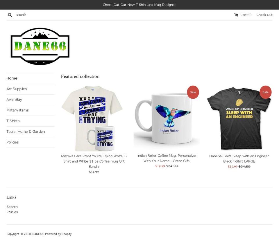 dane66.com shopify website screenshot