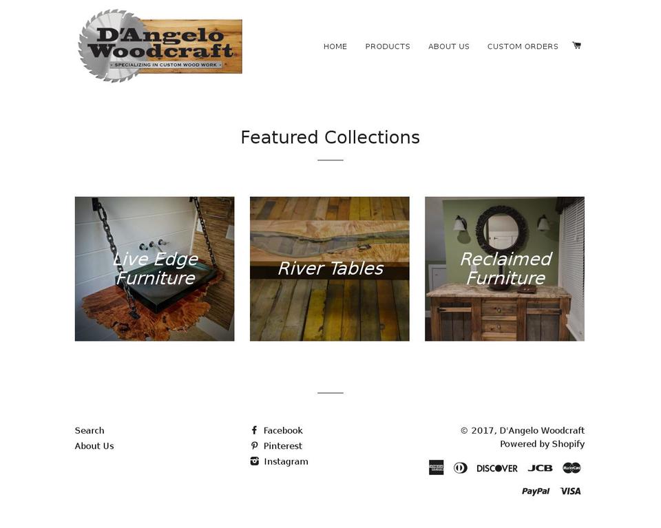dangelowoodcraft.com shopify website screenshot