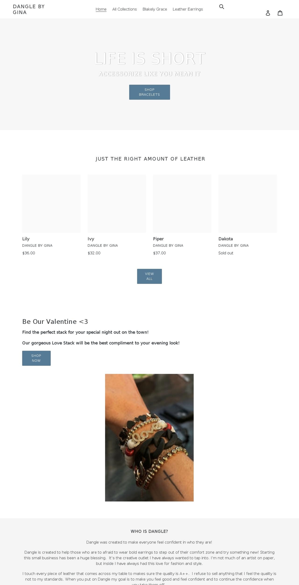 danglebygina.com shopify website screenshot