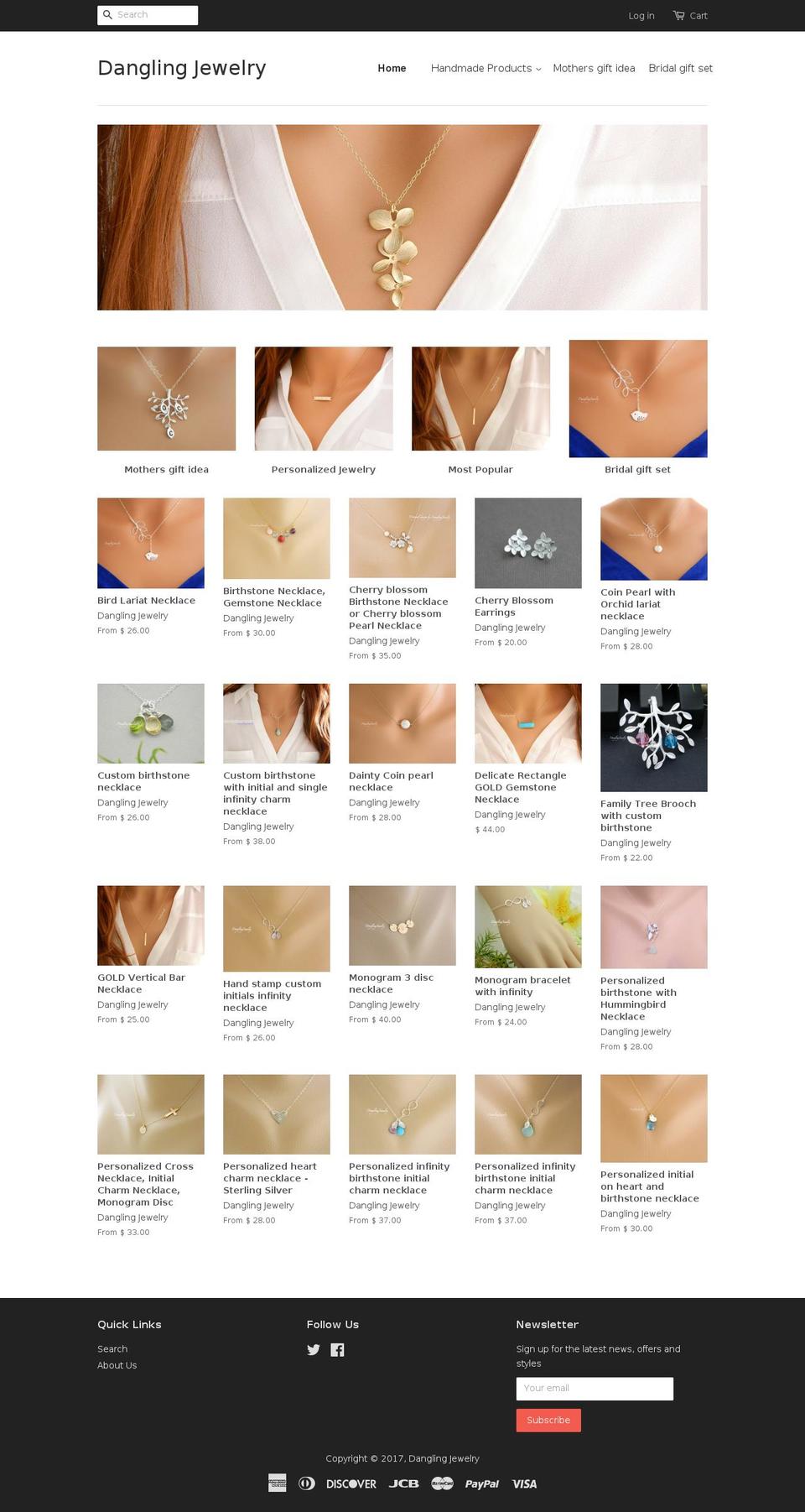 danglingjewelry.com shopify website screenshot