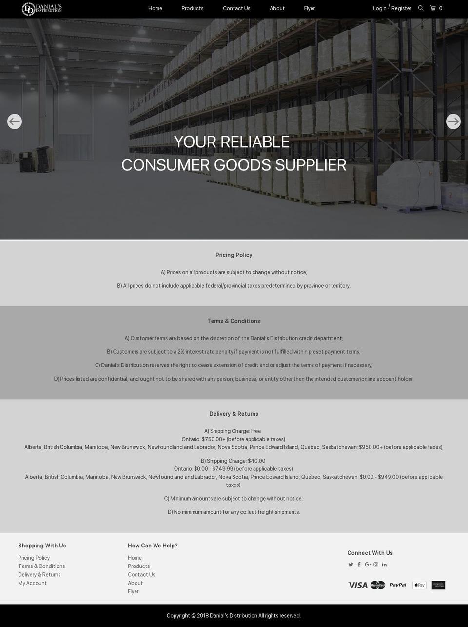 danialsdistribution.com shopify website screenshot