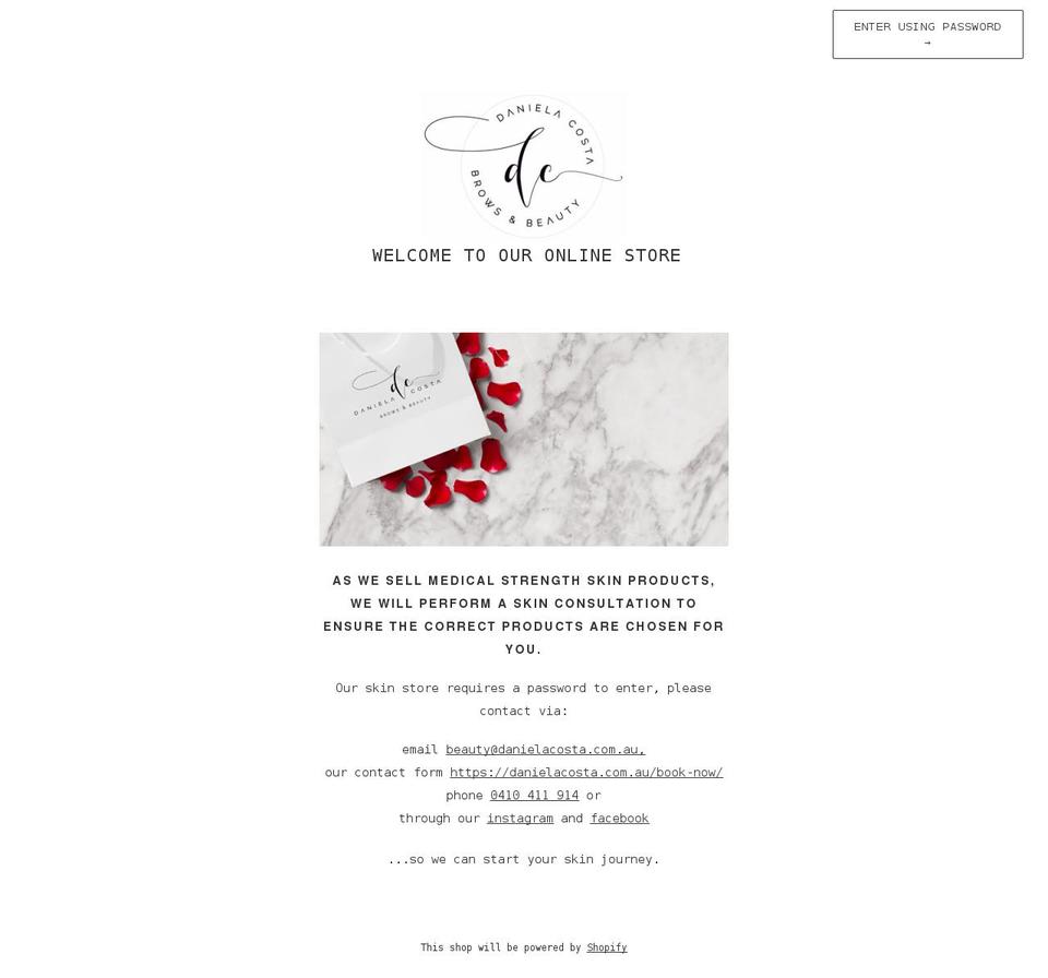 daniela-costa-brows-beauty.myshopify.com shopify website screenshot