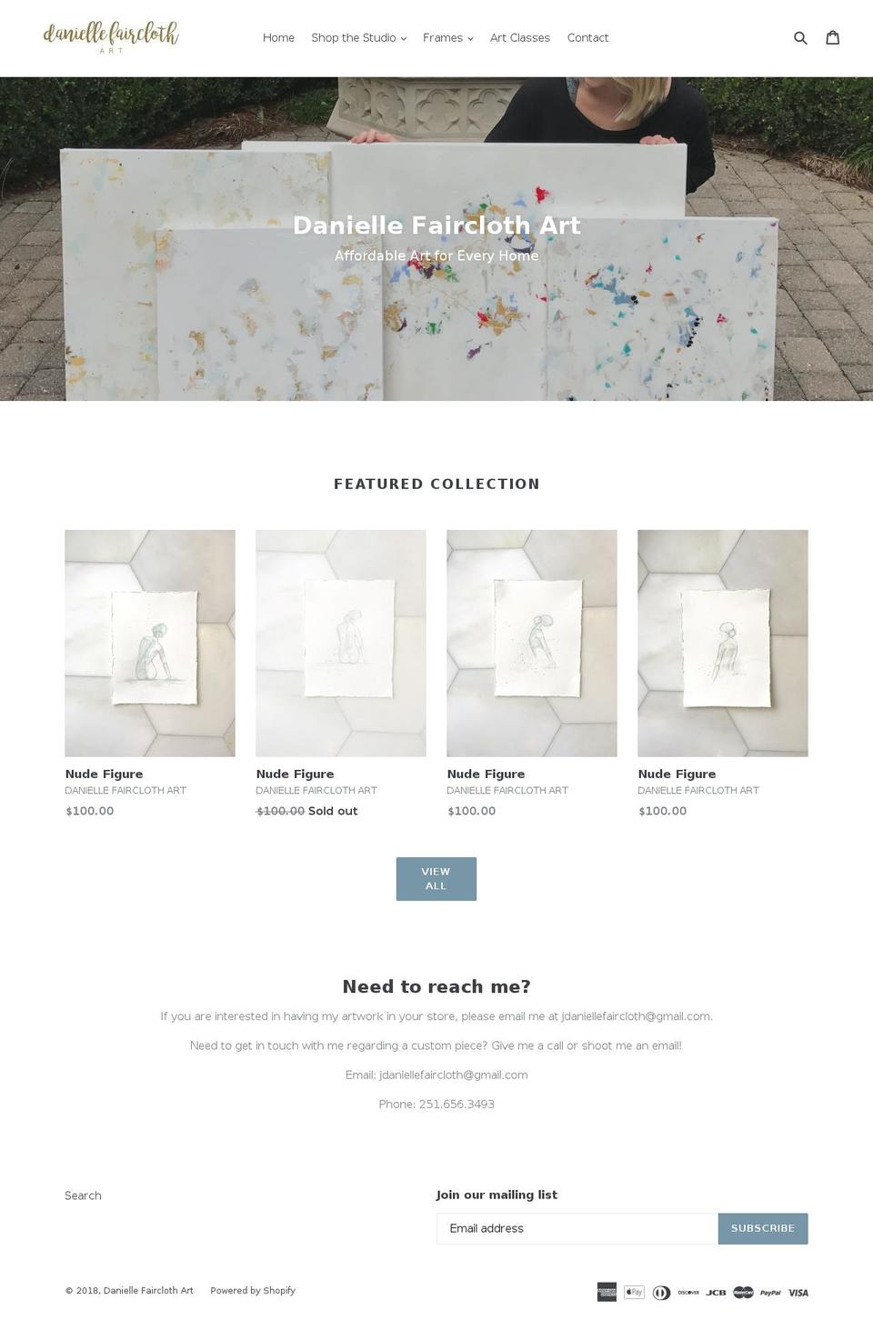 daniellefairclothart.net shopify website screenshot