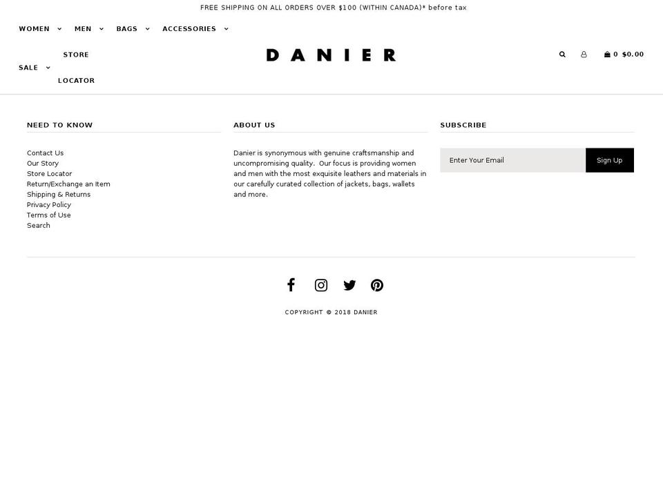 danier.co.in shopify website screenshot