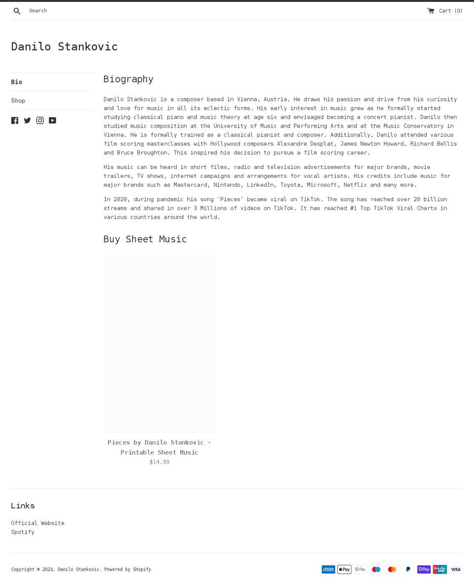 danilo-stankovic-music.myshopify.com shopify website screenshot