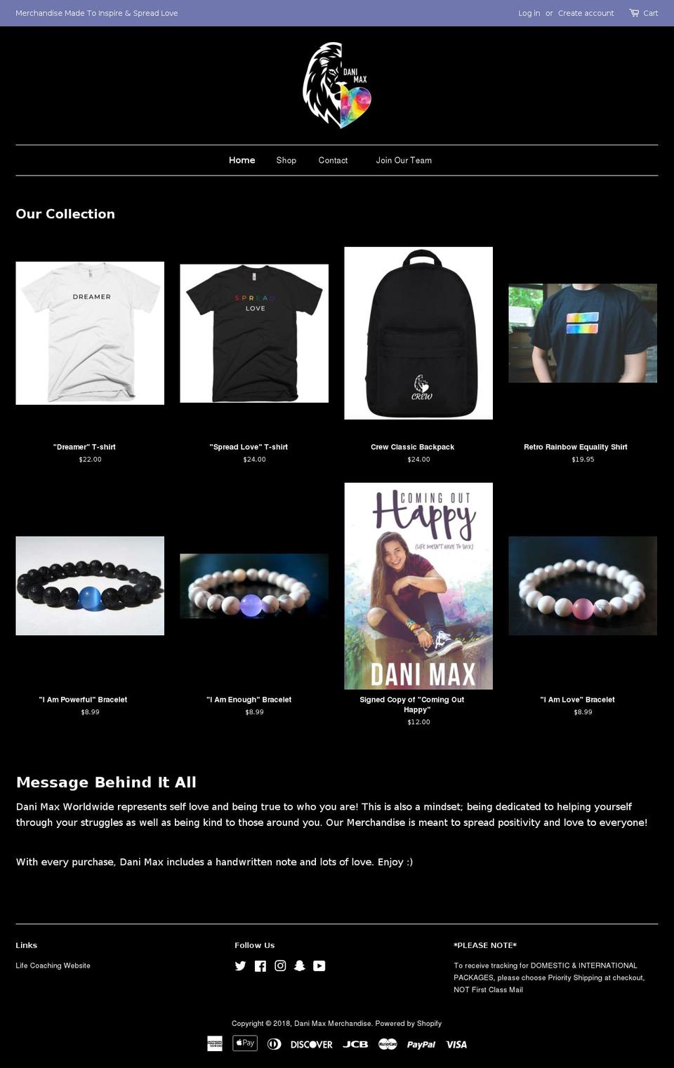 danimaxmerch.com — Shopify storefront screenshot