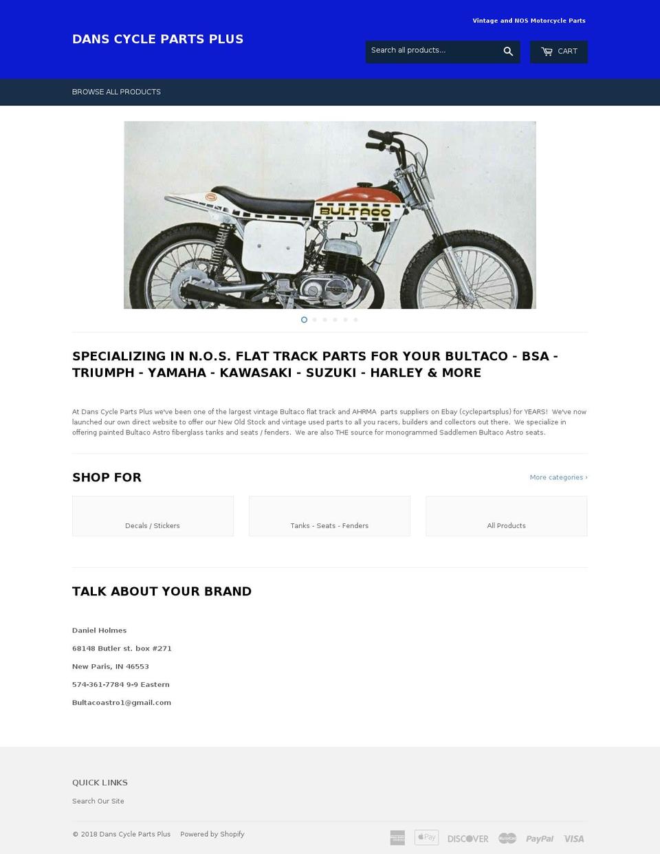 danscyclepartsplus.com — Shopify storefront screenshot