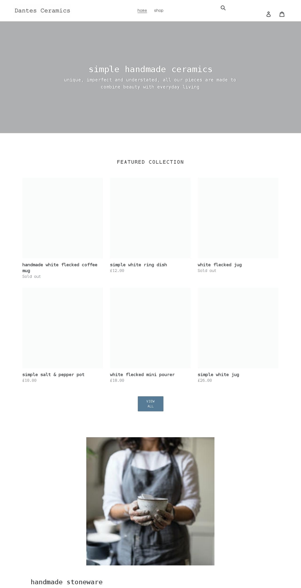 dantesceramics.com shopify website screenshot