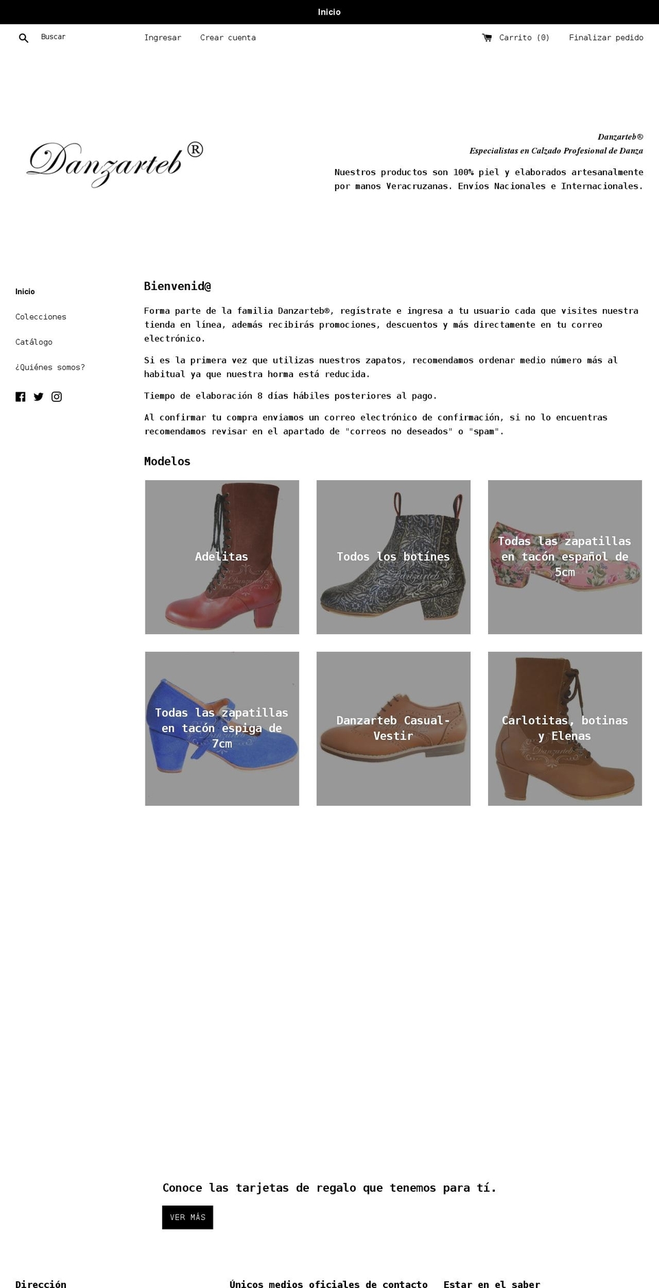 danzarteb.com.mx shopify website screenshot