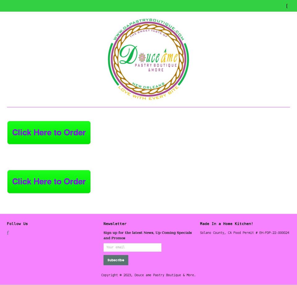 dapastryboutique.com shopify website screenshot