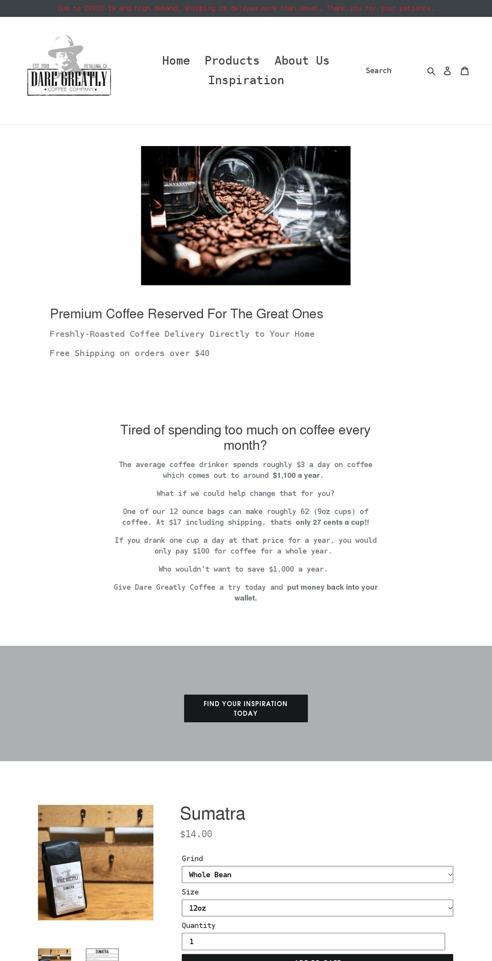 daregreatlycoffee.com shopify website screenshot