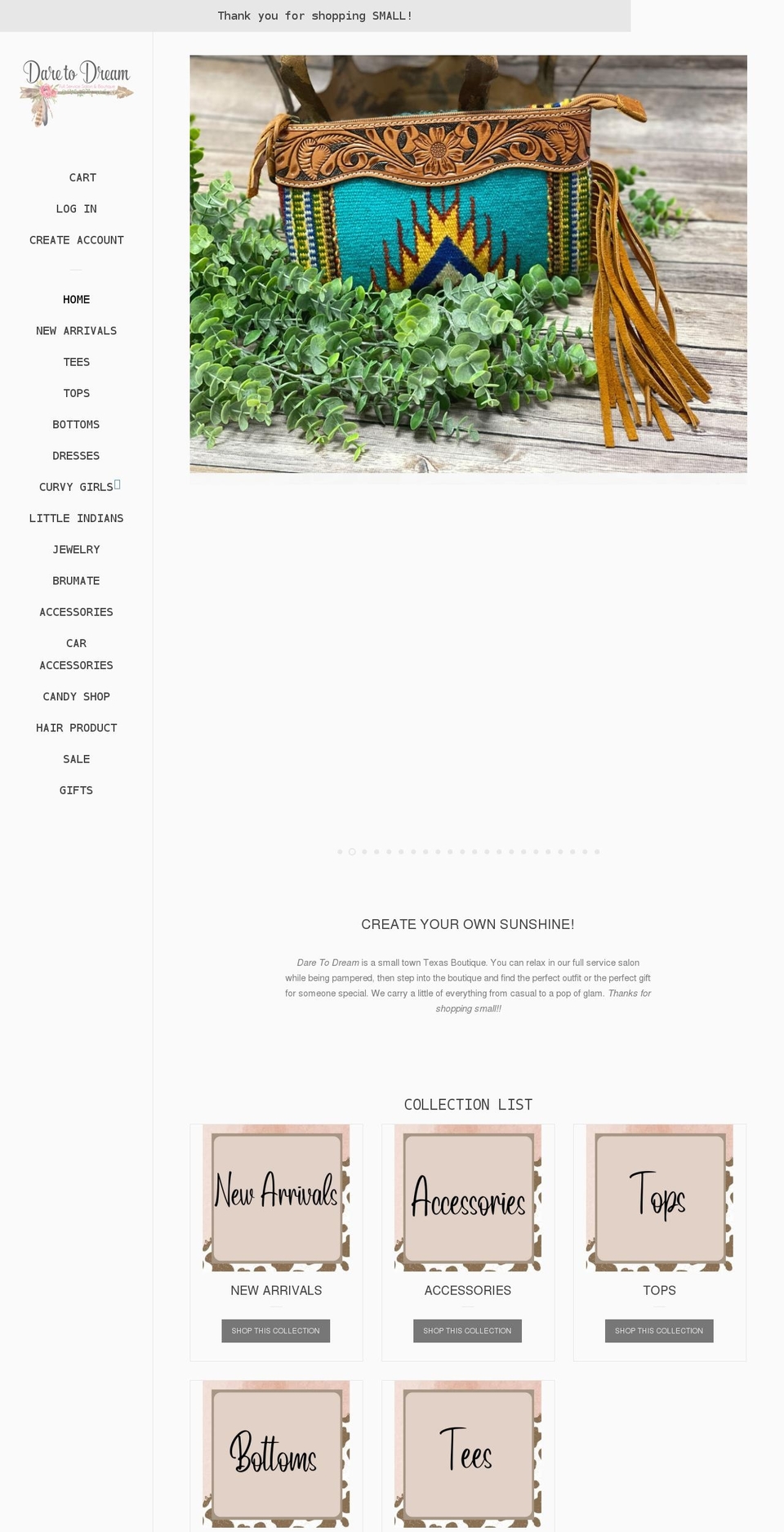 daretodreamboutique.com shopify website screenshot