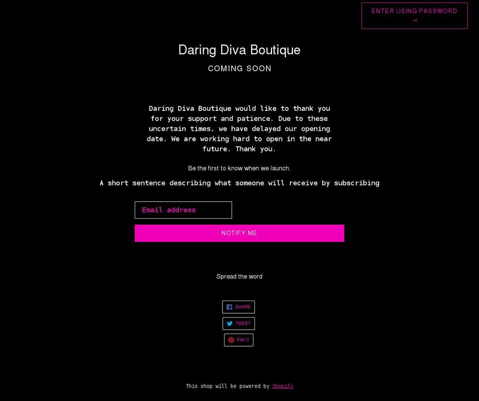 daringdivaboutique.com shopify website screenshot