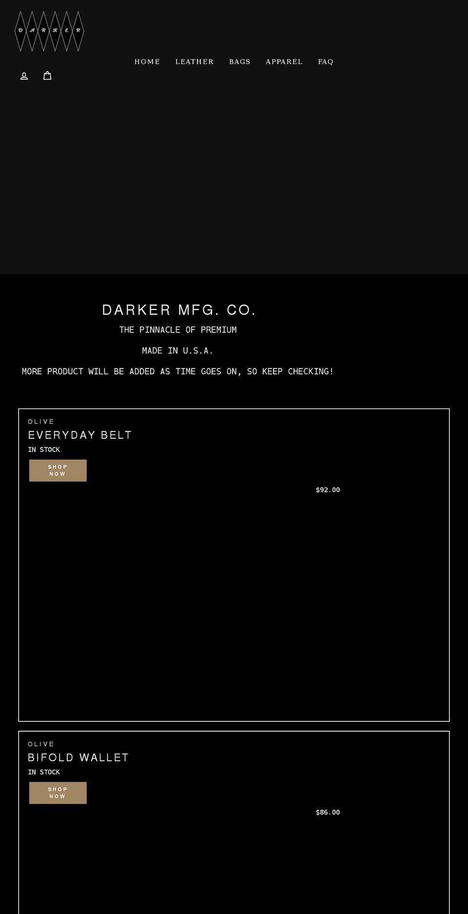 darkermfgco.com shopify website screenshot