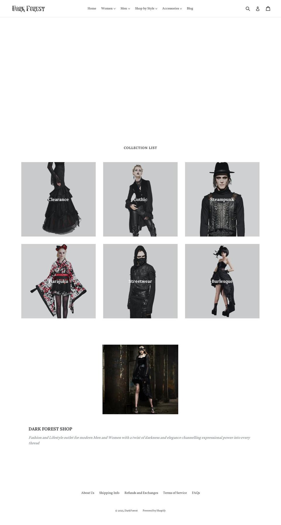darkforestshop.com shopify website screenshot