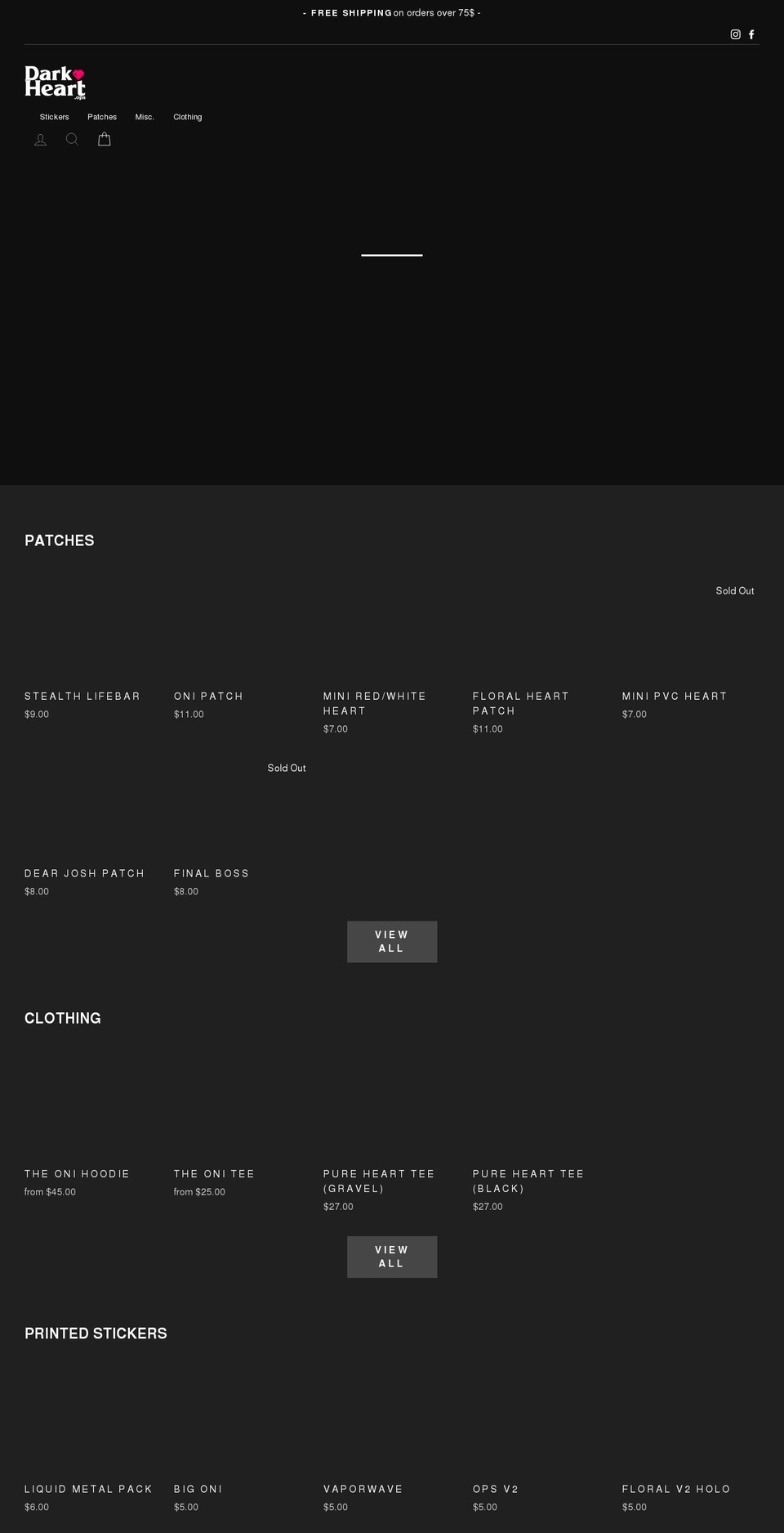 darkheartops.com shopify website screenshot