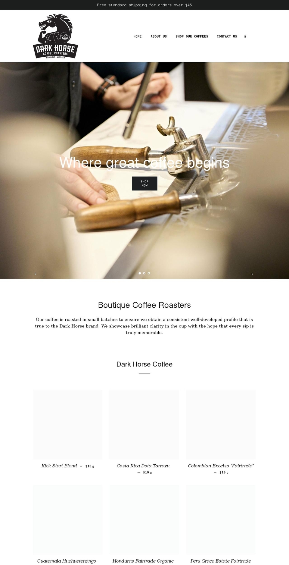 darkhorsecoffeeroasters.com.au shopify website screenshot