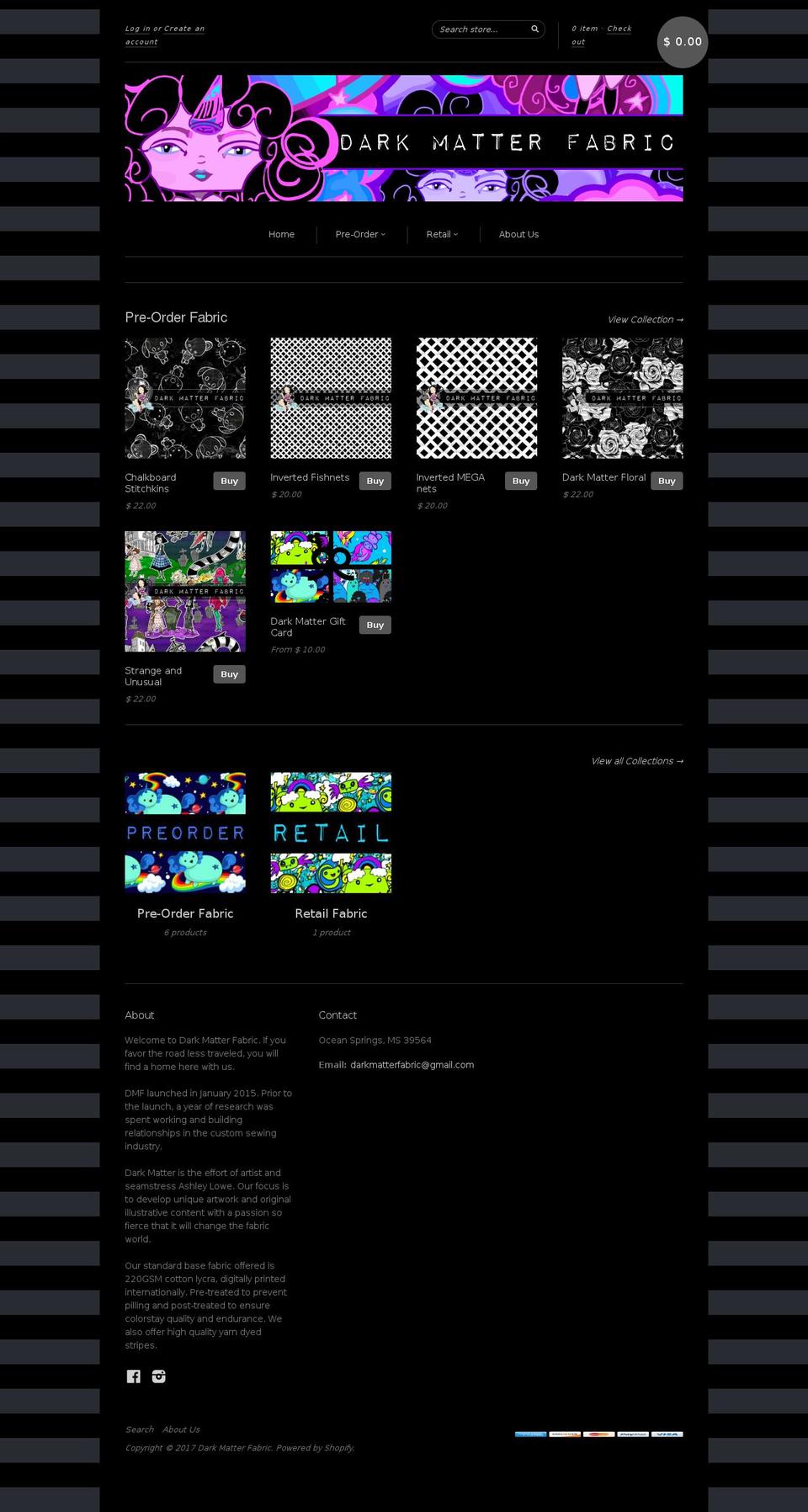 darkmatterfabric.com shopify website screenshot