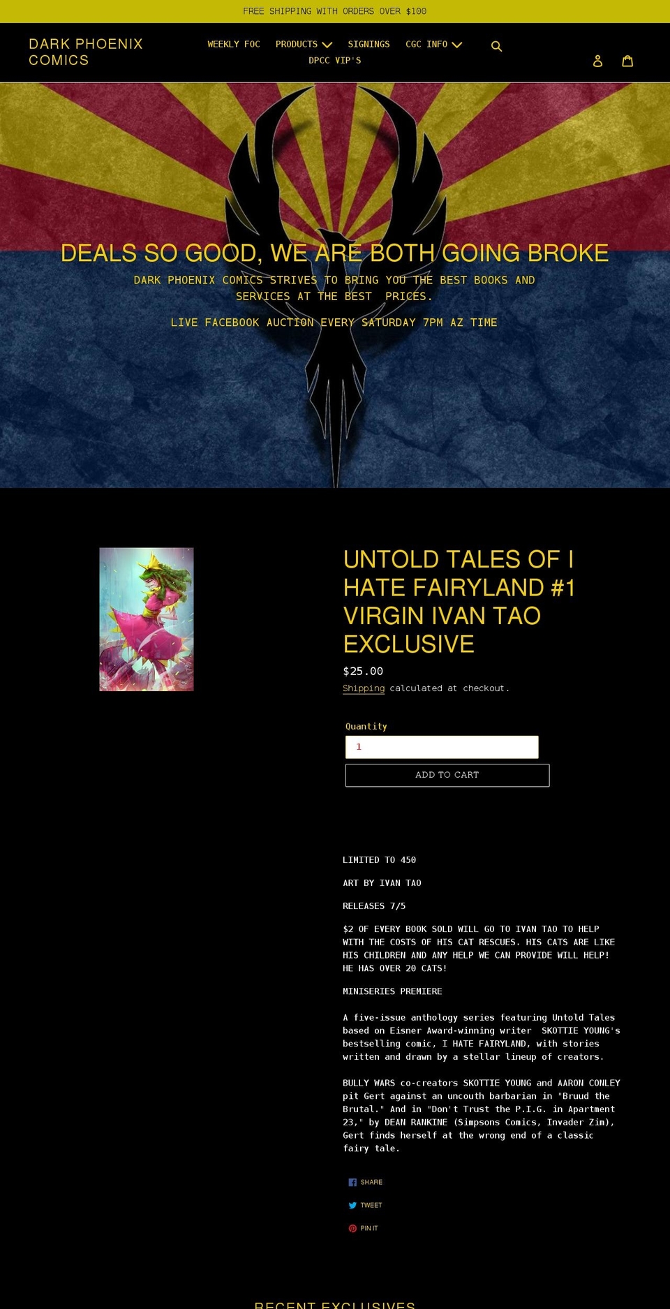 darkphoenixcomics.com shopify website screenshot