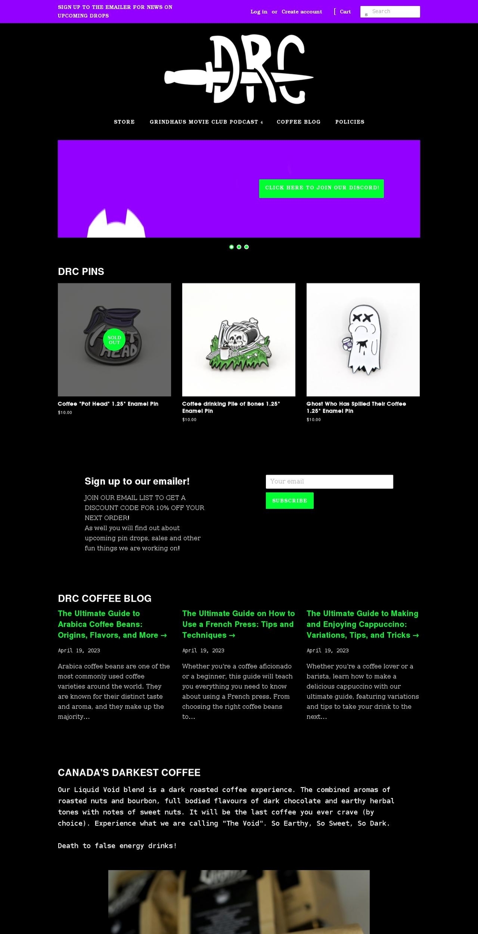 darkroastcult.com shopify website screenshot