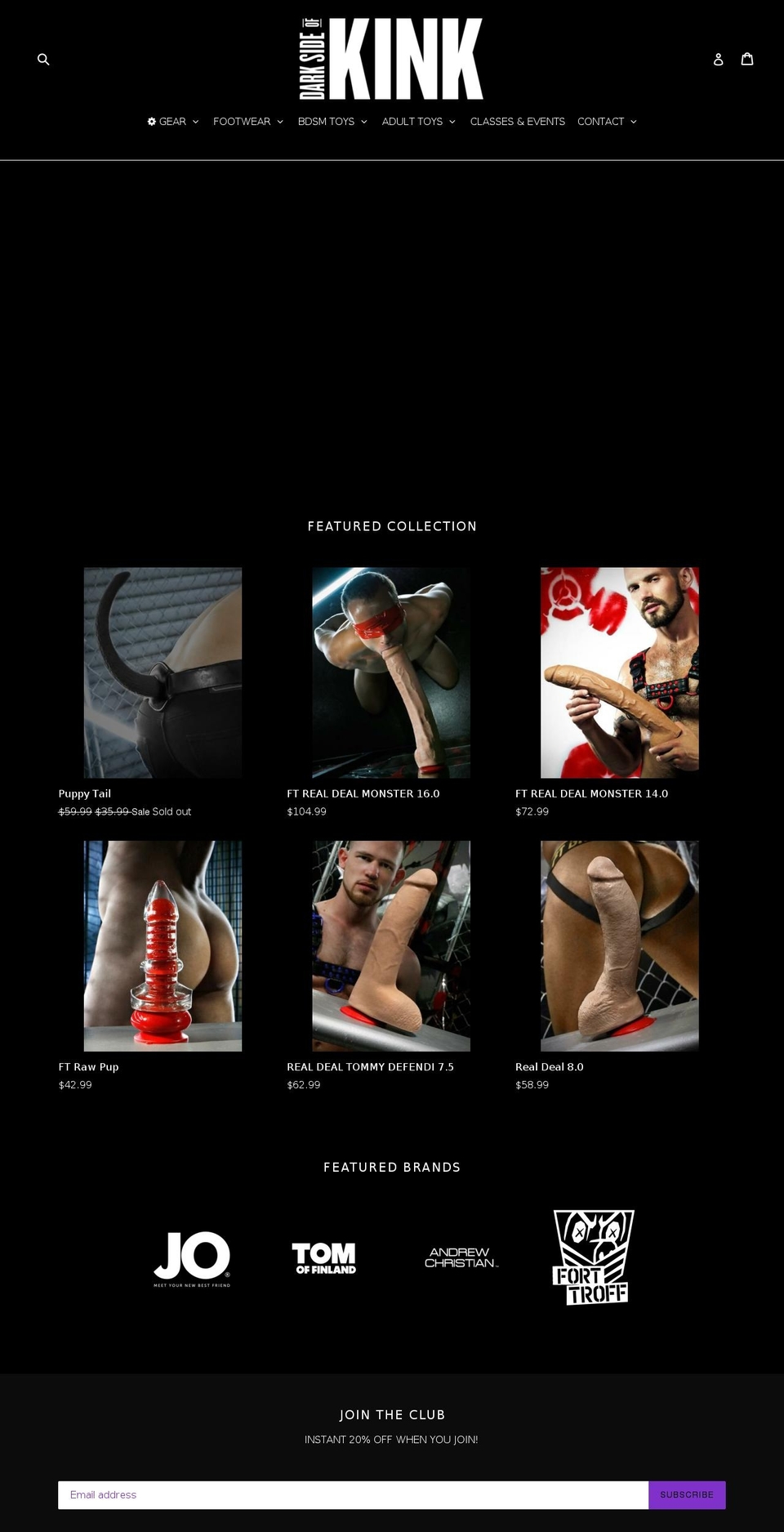 darksideofkink.com — Shopify storefront screenshot
