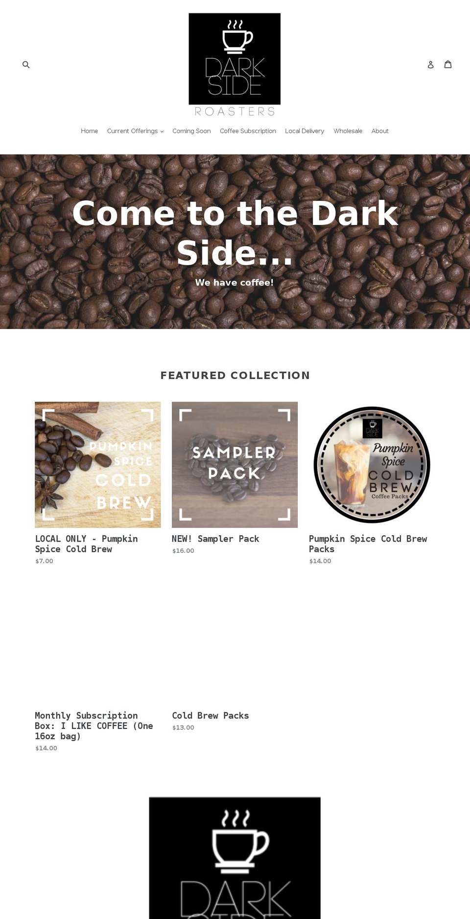 darksideroasters.com — Shopify storefront screenshot