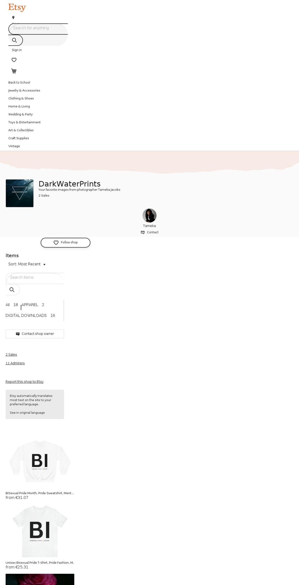 darkwatershop.com shopify website screenshot