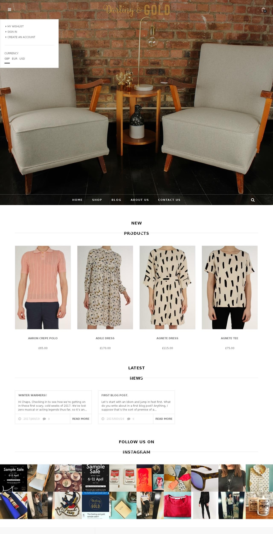 Puro Shopify theme site example darlingandgold.com