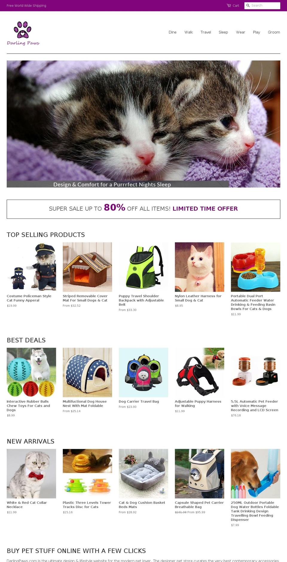 darlingpaws.com shopify website screenshot