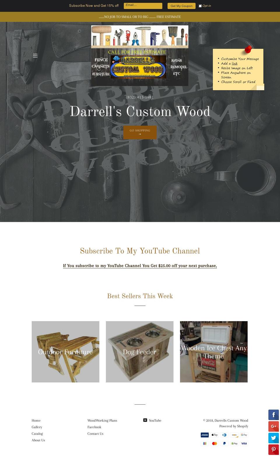 darrellscustomwood.com — Shopify storefront screenshot