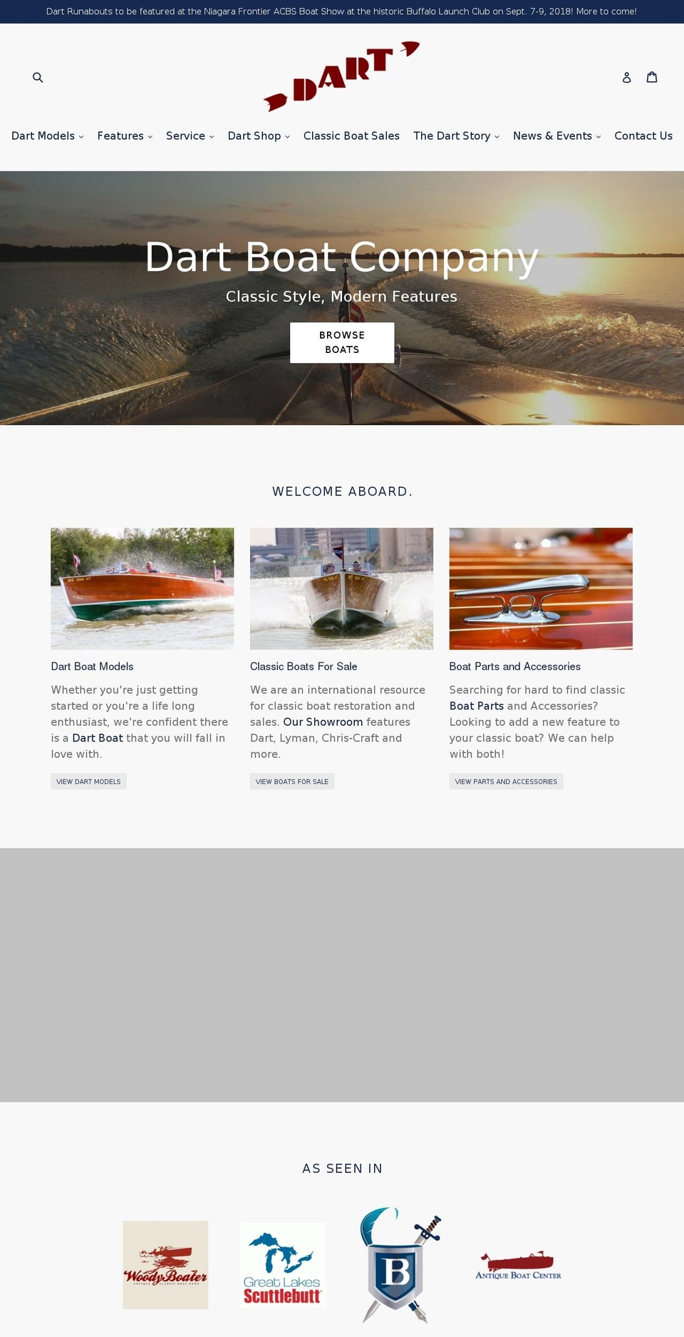 dartboatcompany.com shopify website screenshot