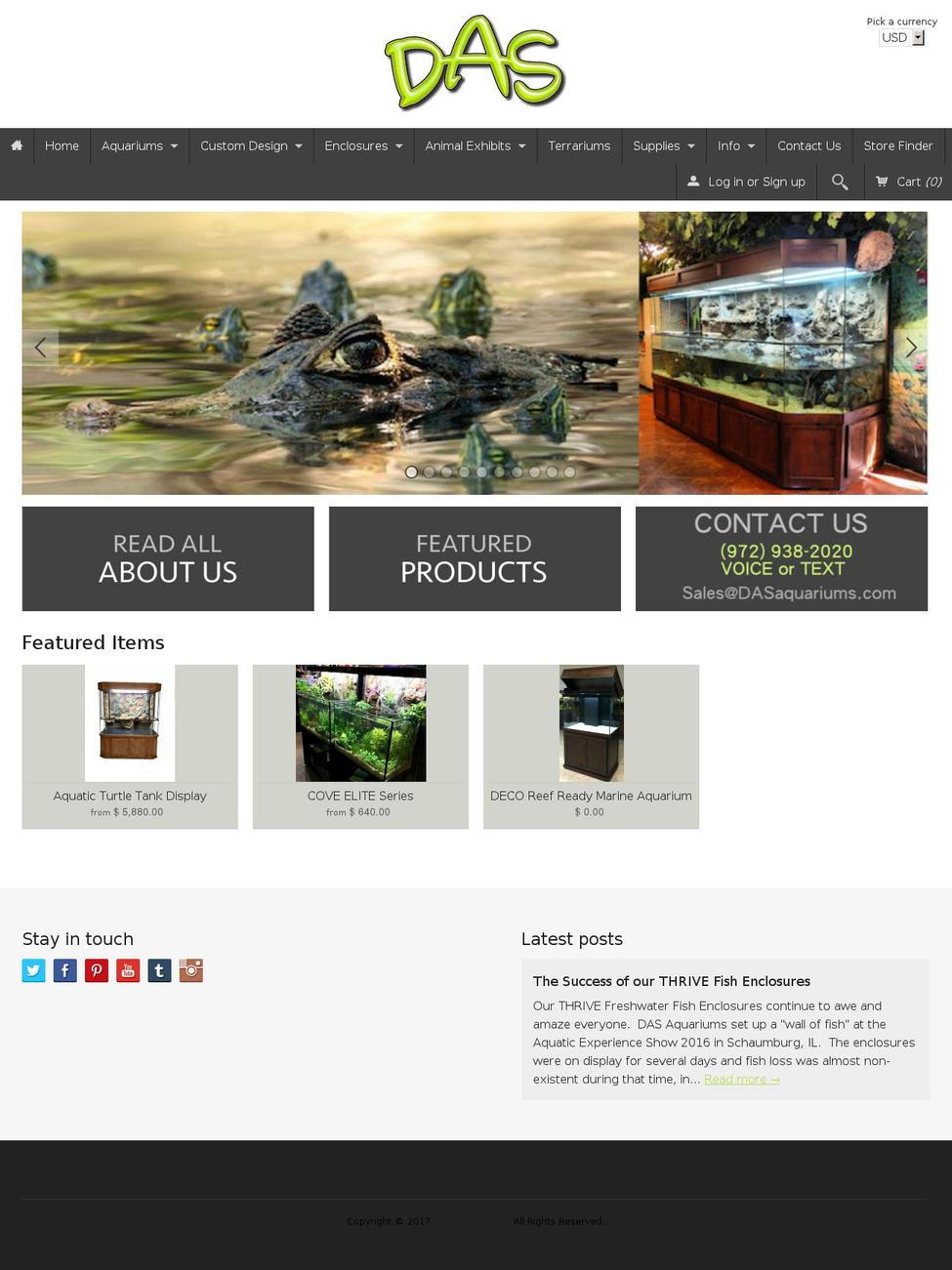 dasaquariums.com shopify website screenshot