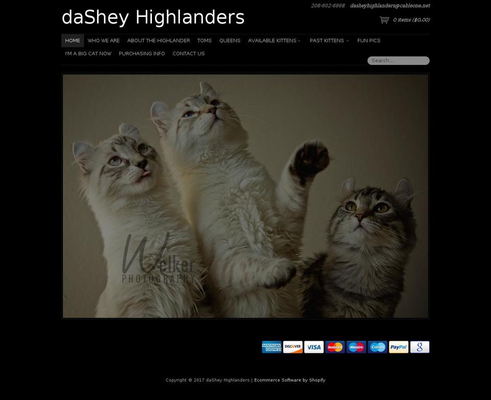 dasheyhighlanders.com shopify website screenshot